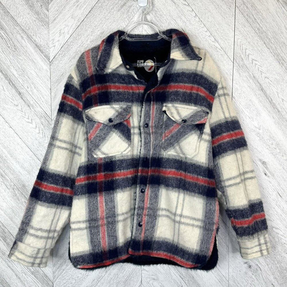 Vintage 70's Jacket Shacket Mens Size Medium Plaid Snap Front Retro Hipster